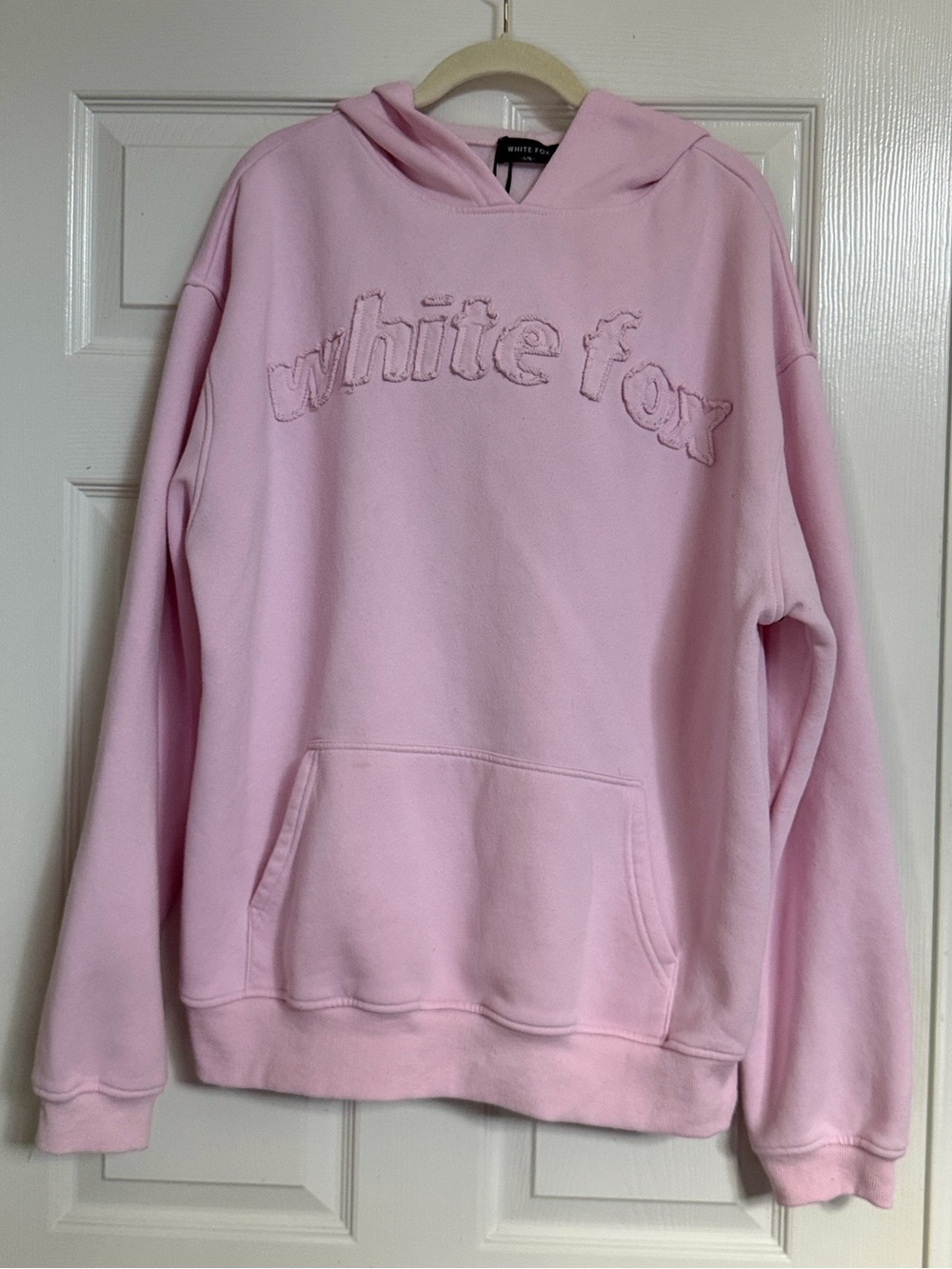 White Fox Oversized Hoodie Sweatshirt Pink Sz L/XL Preppy Logo Print Cozy